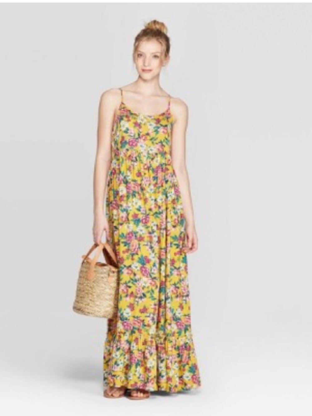 Floral Yellow Pink Teal Boho Maxi Dress Size Mess